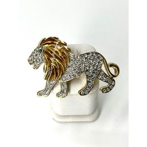 QVC Gold Tone Rhinestone Lion Brooch Pin NEW in Box FREE Shipping!